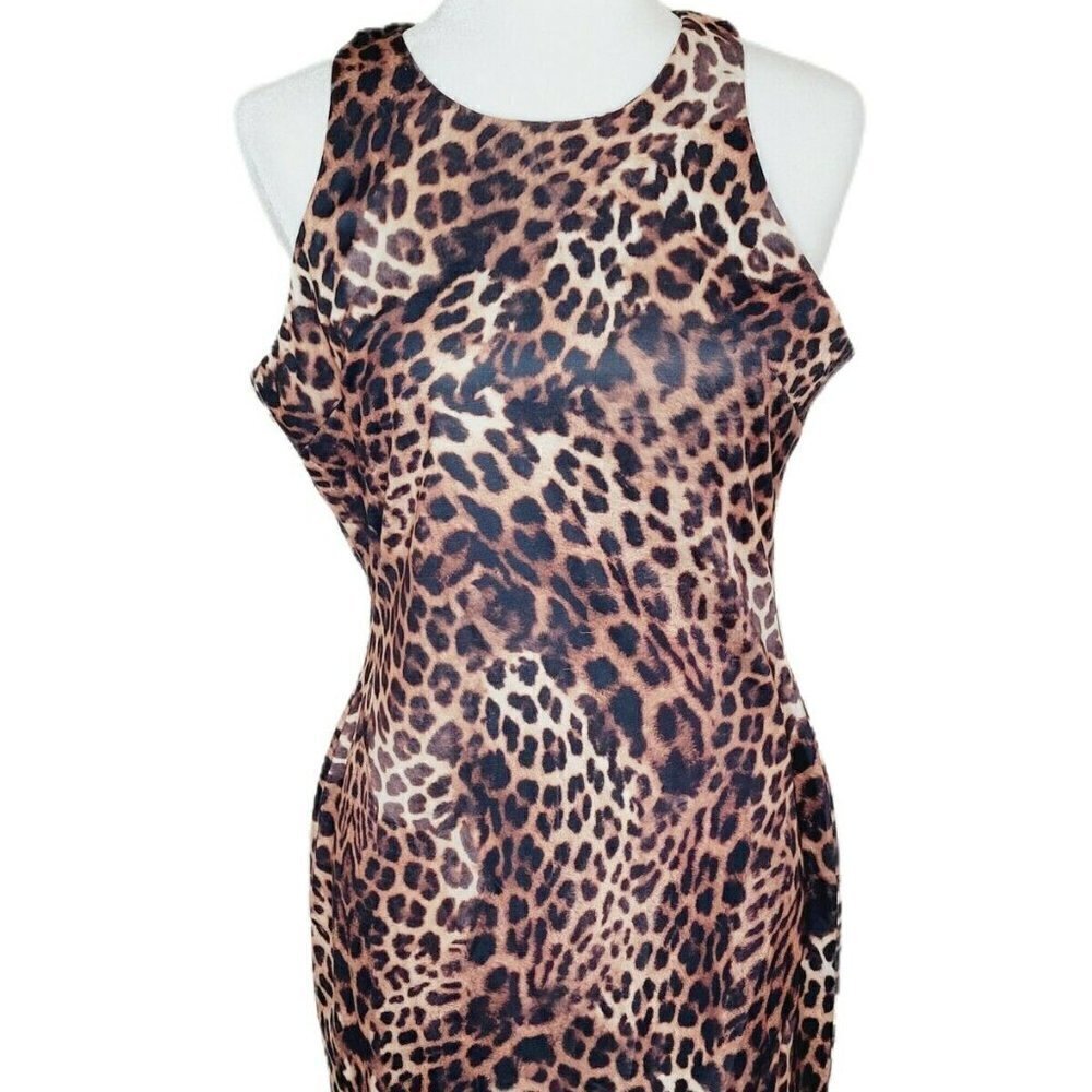 Alexia Admor Daphne Jewel Neck Leopard Print Fitted Mini Dress Size Medium NWT - Picture 2 of 11